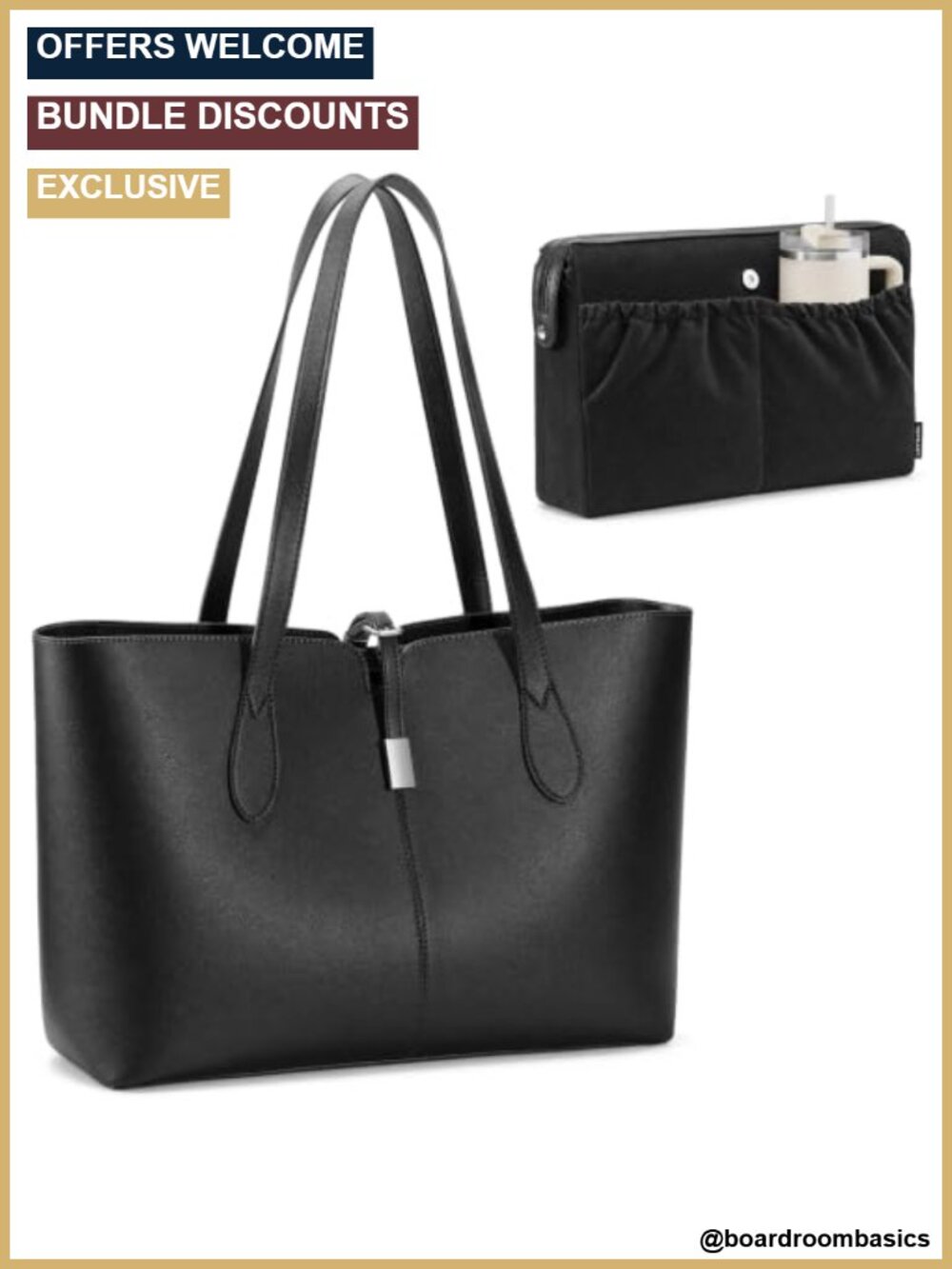 2-in-1 Vegan Leather Tote with Removable 15.6" Laptop Sleeve for Work